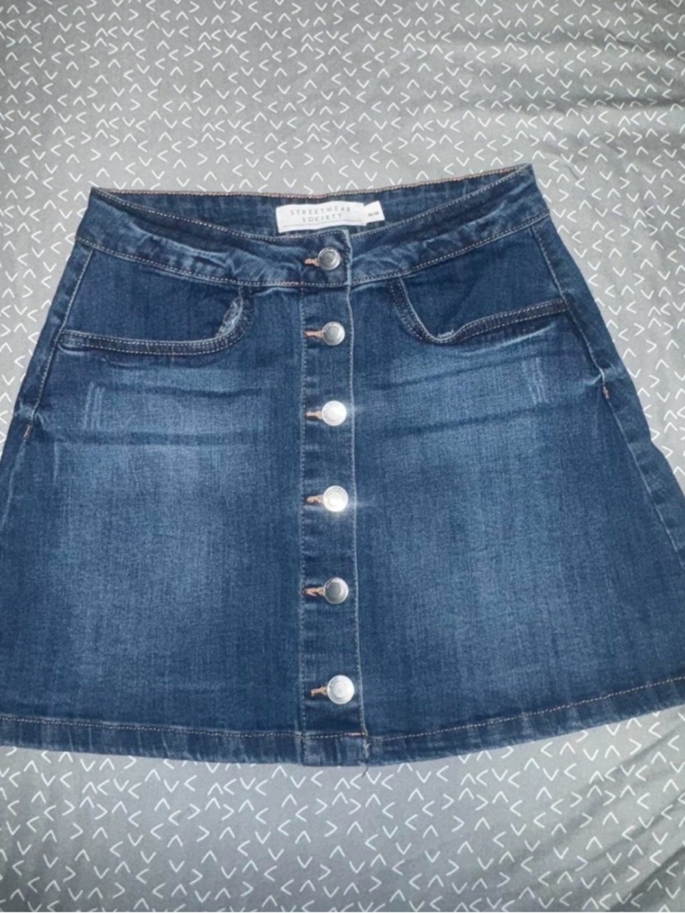 Streetwear Society Navy Blue Button-Front A-Line Denim Skirt